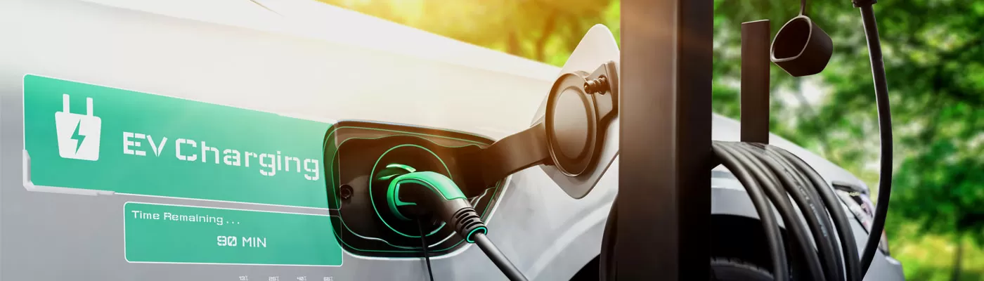 EV charging station for electric car in concept of alternative green energy
